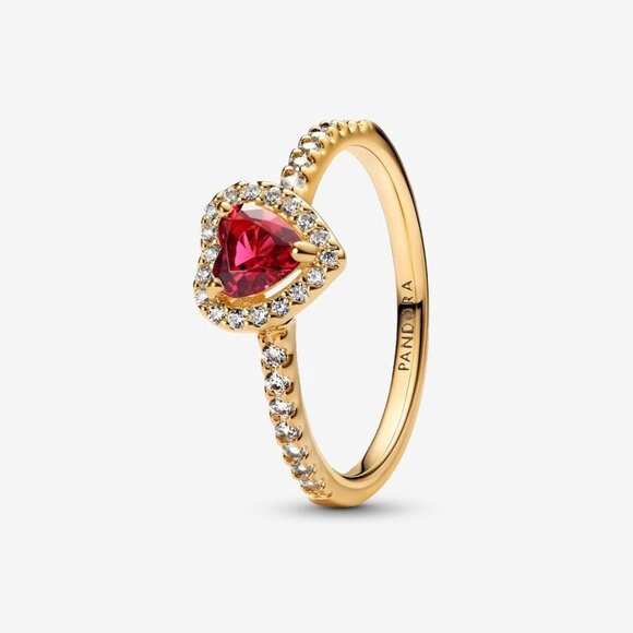Women's Red Stone Elevated Heart Ring 14k Gold Plating Crystal Sits Sparkling - Picture 2 of 2